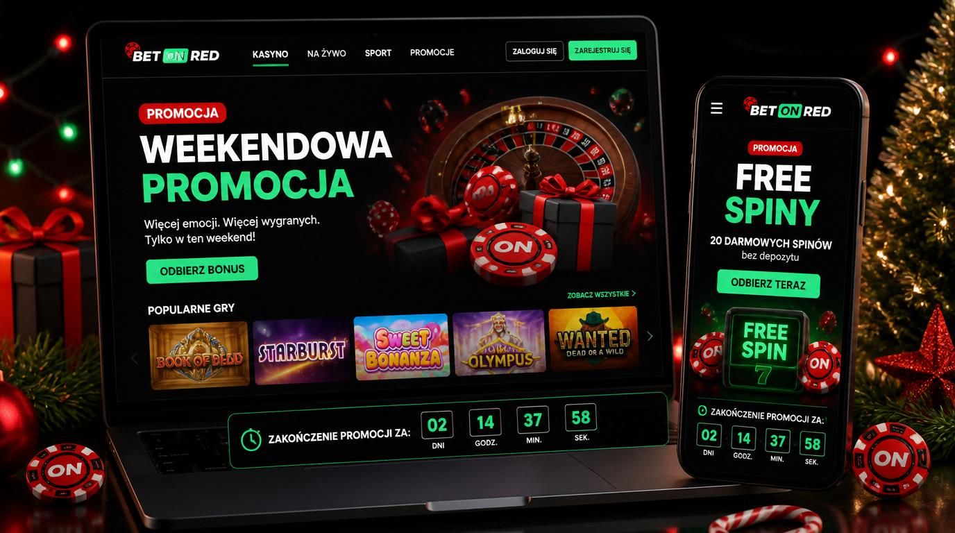 Obraz przedstawia stronę promocji weekendowej w kasynie online z motywem sezonowym